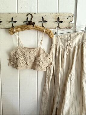 Miss Me Cream Crochet Floral Crop Top